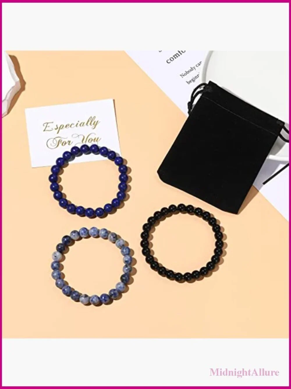 3-pack Healing Crystal Beaded Stretch Bracelets Set Yoga Meditation Stress